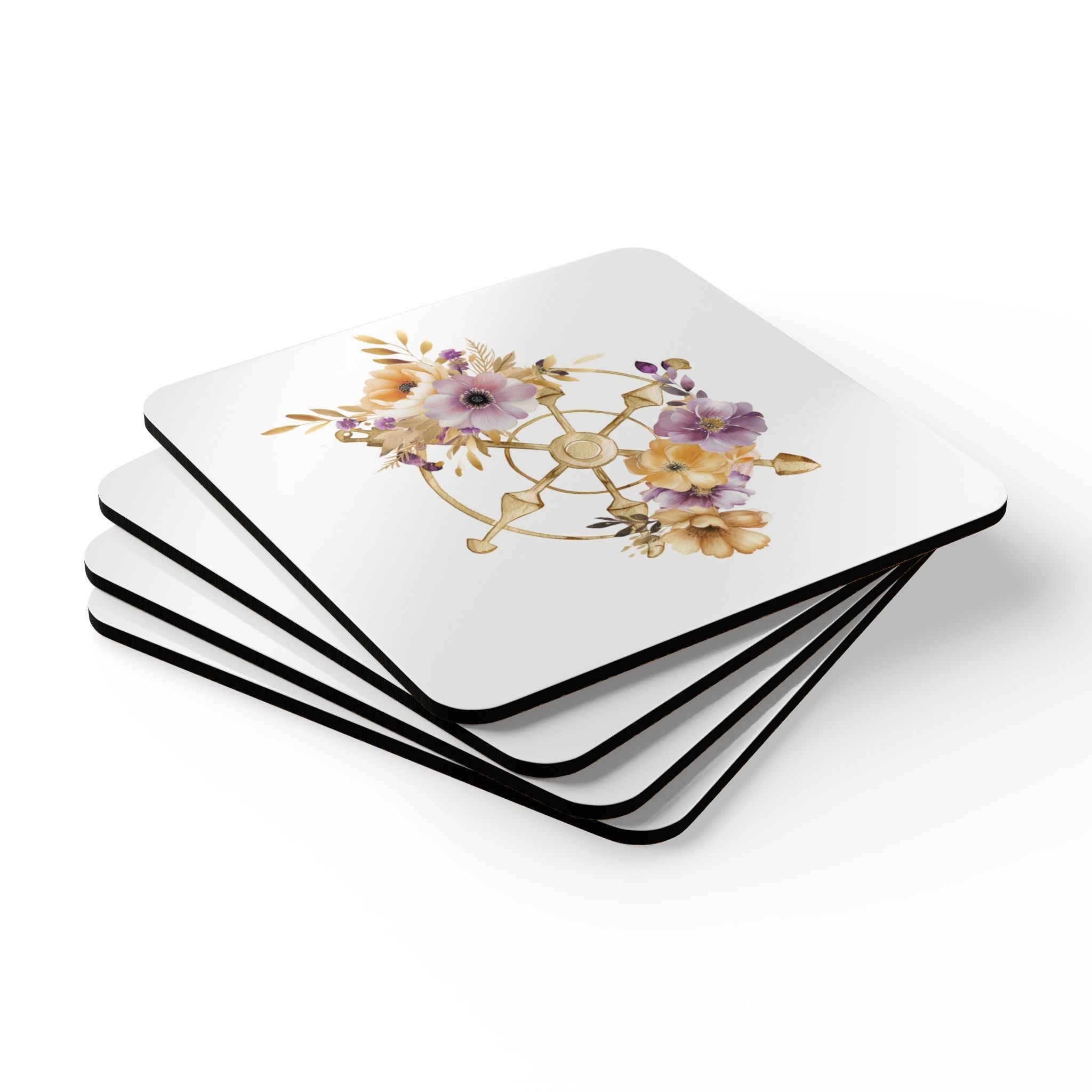 Floral Corkwood Coaster Set - Elegant Home Decor for Coffee Lovers, Drinkware Accessories, Wedding Gifts, Kitchen Essentials, [...]