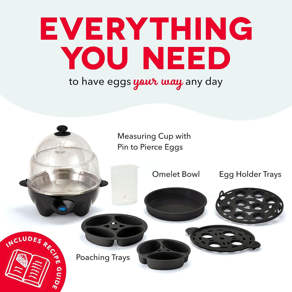 Deluxe Rapid Egg Cooker Electric for Hard Boiled, Poached, Scrambled, Omelets, Steamed Vegetables, Seafood, Dumplings & More, 12 Capacity, with Auto Shut off Feature, Black