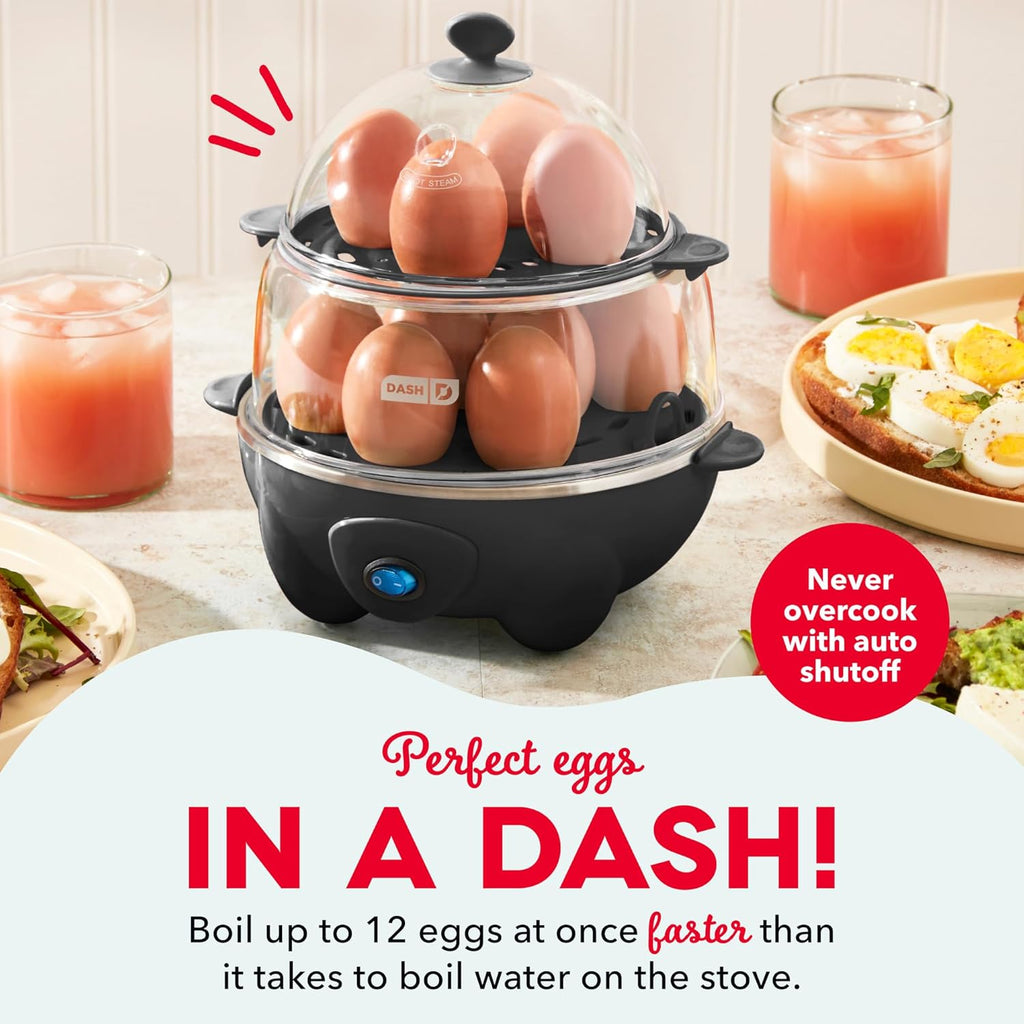 Deluxe Rapid Egg Cooker Electric for Hard Boiled, Poached, Scrambled, Omelets, Steamed Vegetables, Seafood, Dumplings & More, 12 Capacity, with Auto Shut off Feature, Black